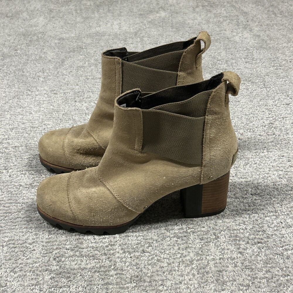 Sorel Addington Chelsea Boots Womens 9 Tan Suede Waterproof NL2543 Block Heel